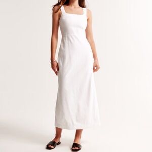 Abercrombie white linen blend Squareneck Column Midi Dress